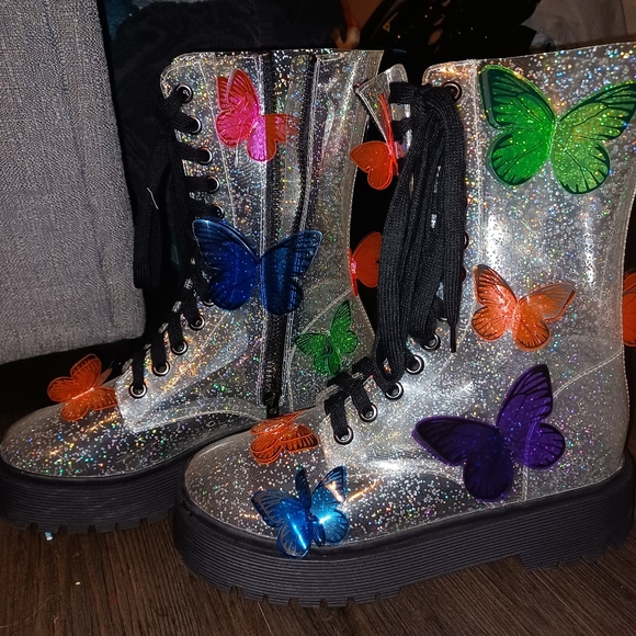 Dolls Kill Shoes | Dolls Kill Terrarium Butterfly Boots | Color: Gray | Size: 10 | Tranceever's Closet